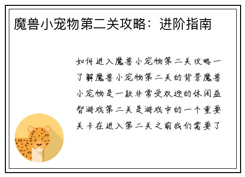 魔兽小宠物第二关攻略：进阶指南